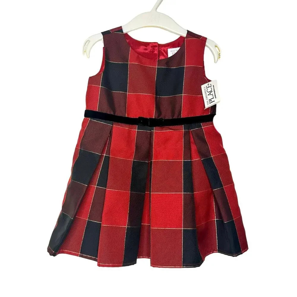 The Children’s Place Christmas Red And Black Plaid Baby Girl‎ Dress 12-18 Months - Picture 1 of 11